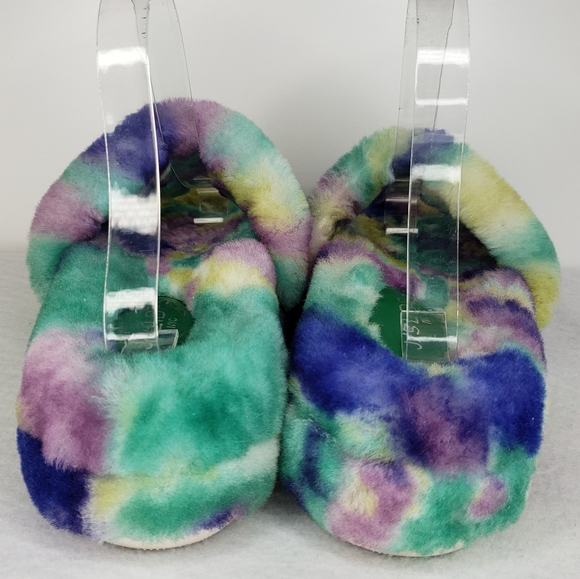 J. Slides Bryce Geniune Plush Sherling Multicolor Comfort Platform Slippers Sz 8 - Picture 4 of 11
